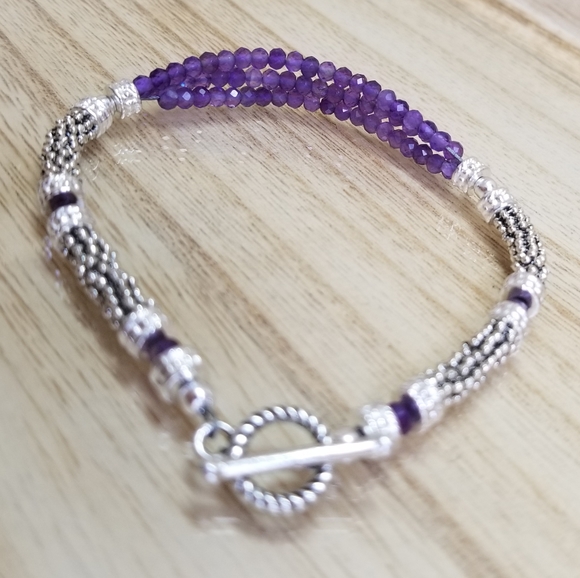 Two Tone Amethyst Ladies Toggle Bracelet - Picture 9 of 16